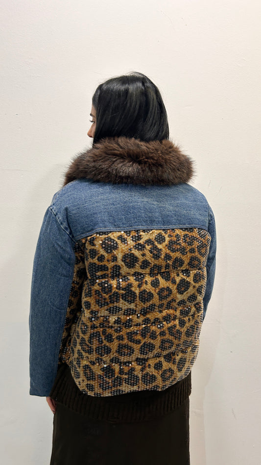 Giacca jeans con inserti animalier Caris