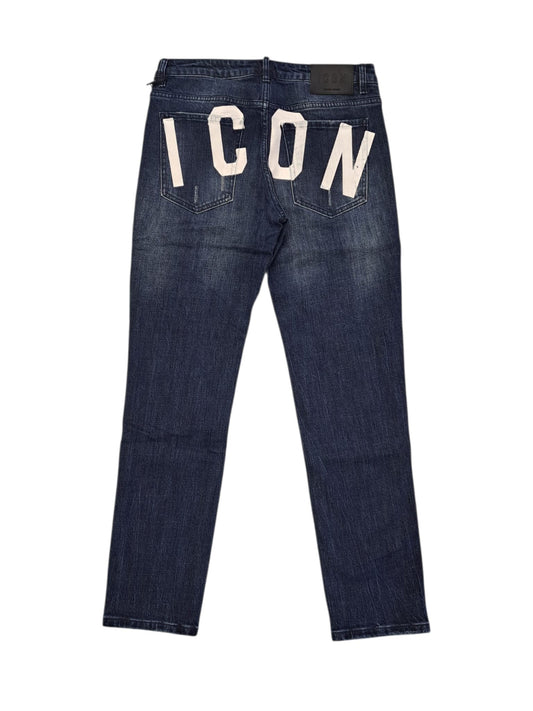 Jeans in denim stretch con stampa logo posteriore