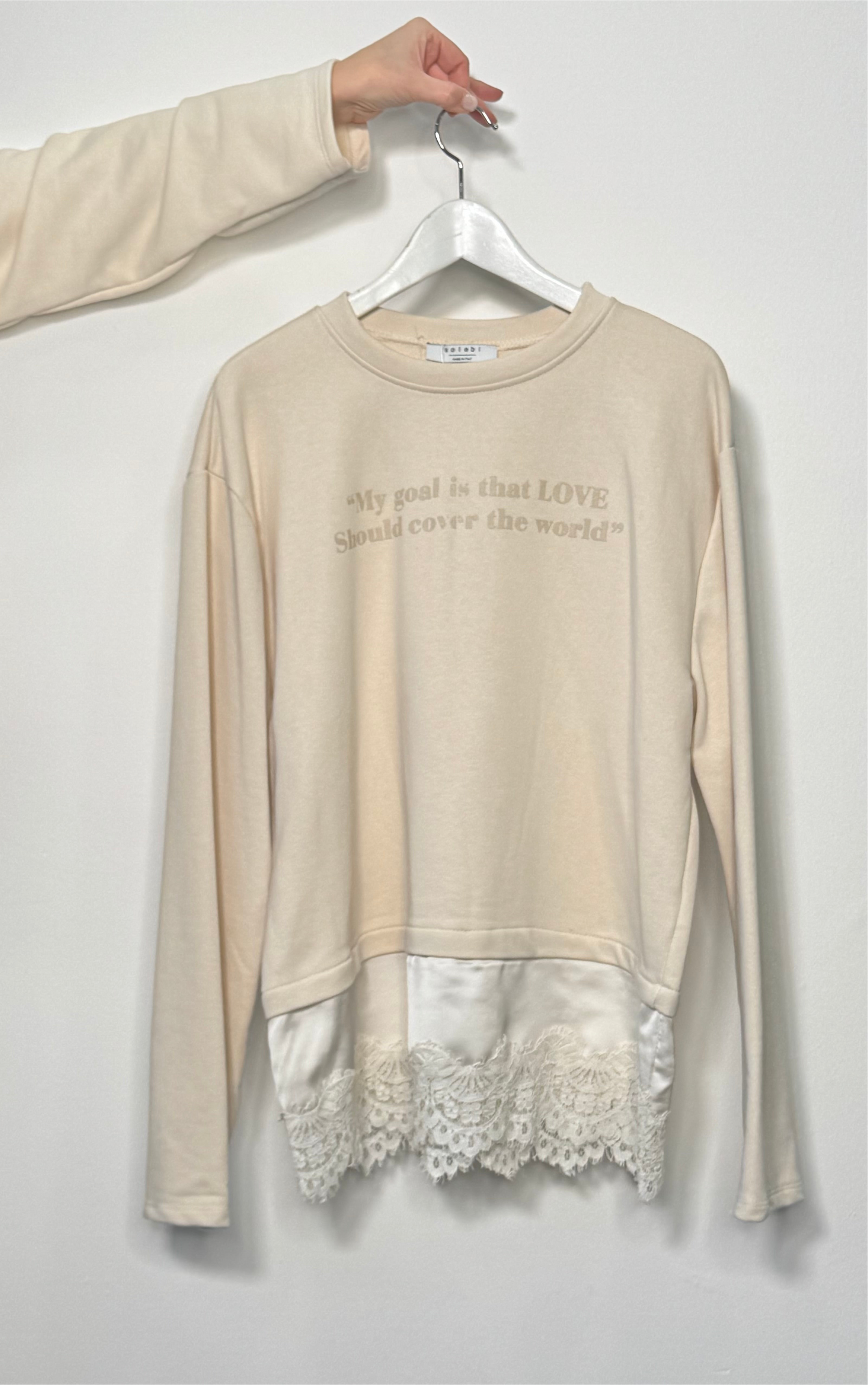 Felpa con stampa e bordo in pizzo Alma