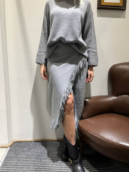 Gonna con spacco asimmetrico e frange Tamara