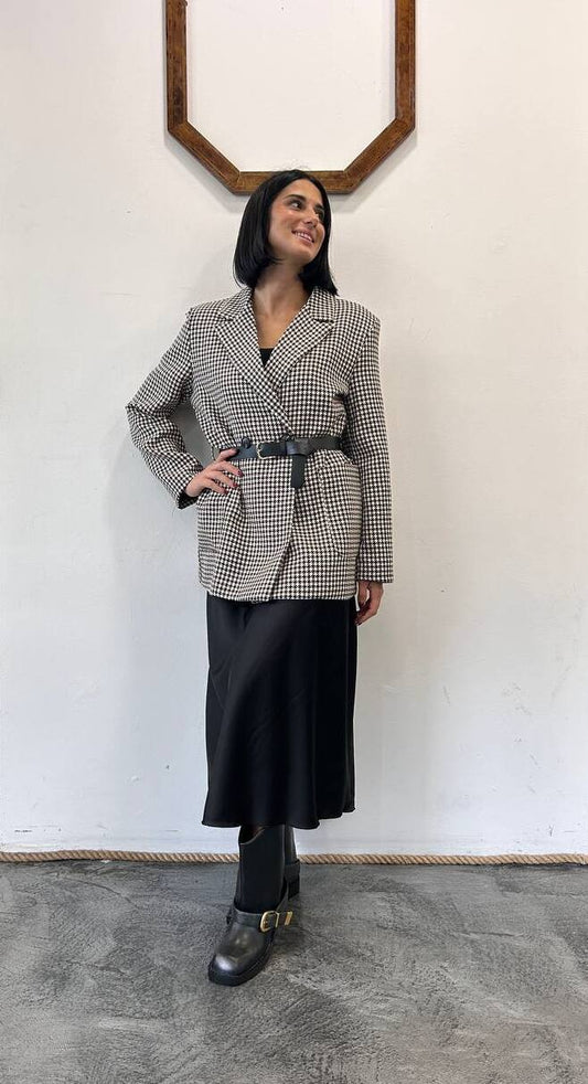 Giacca doppiopetto pied de poule con cinturina Brisalia