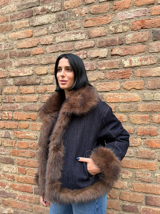 Giacca double face pelliccia e denim Almira