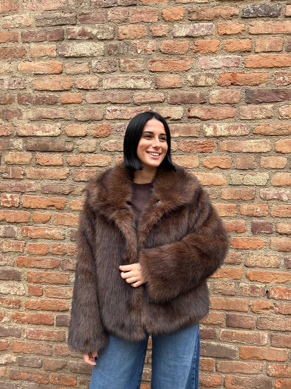 Giacca double face pelliccia e denim Almira