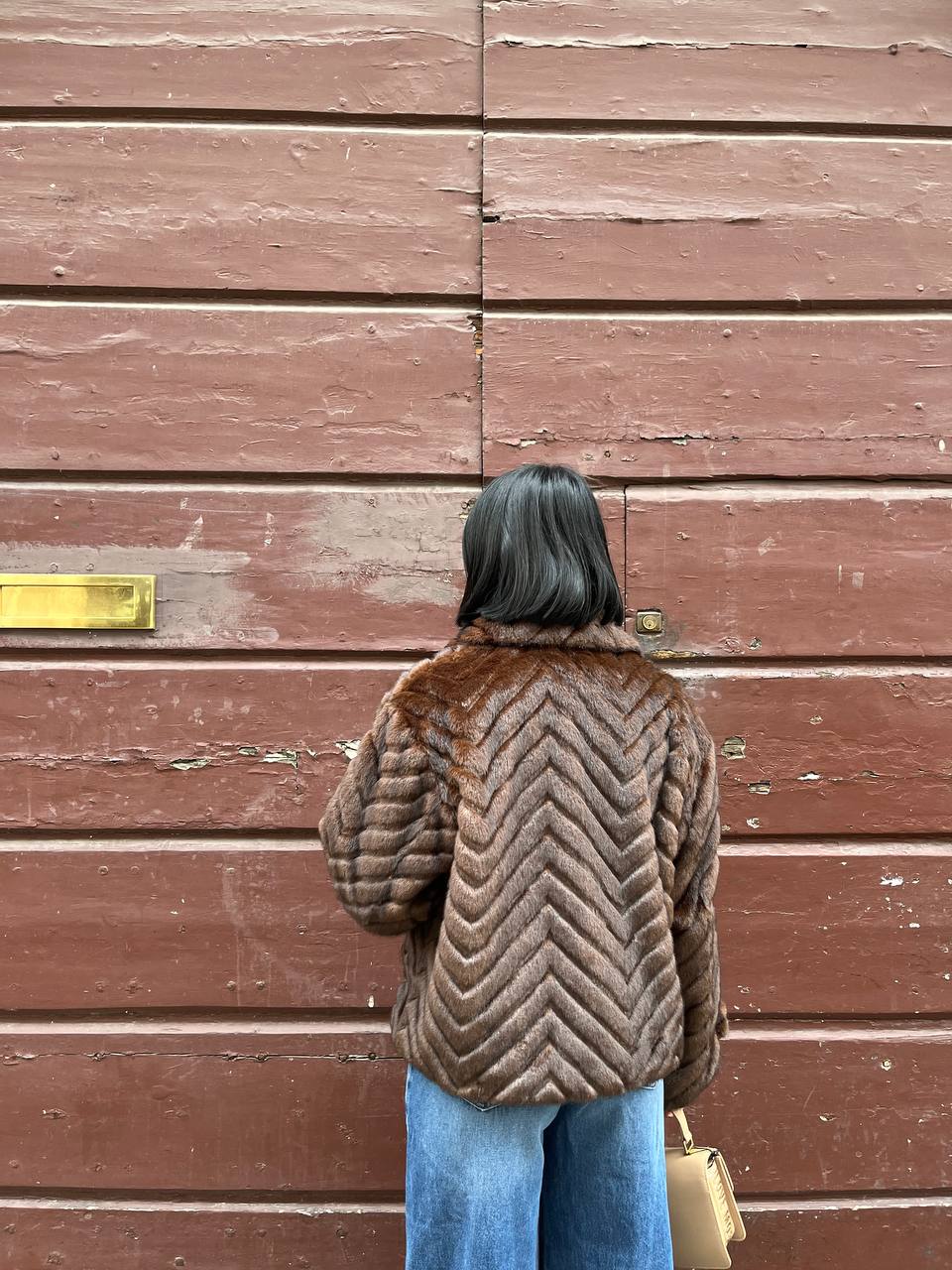 Giacca pelliccia chevron Orelia