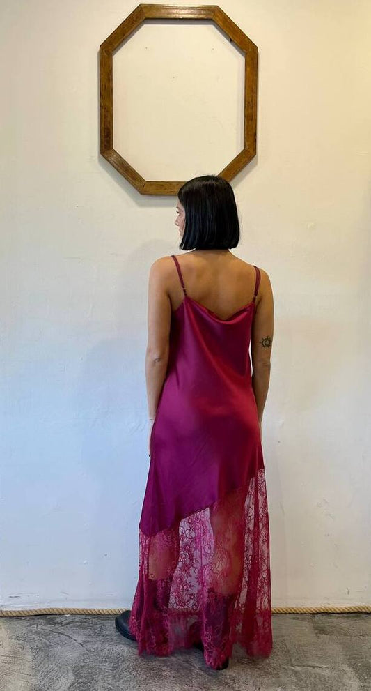 Abito in raso con inserti in pizzo Fiora