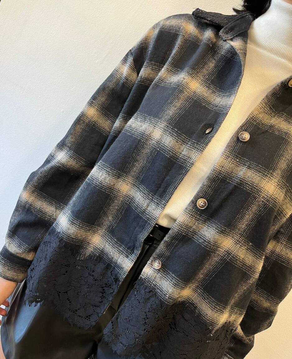 Camicia a quadri con dettagli in pizzo Lurea