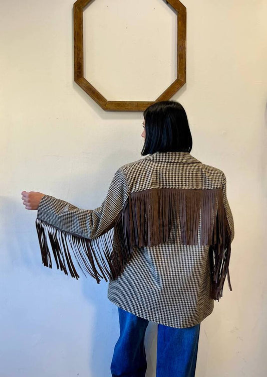Blazer dolce vita a quadri con frange Avina