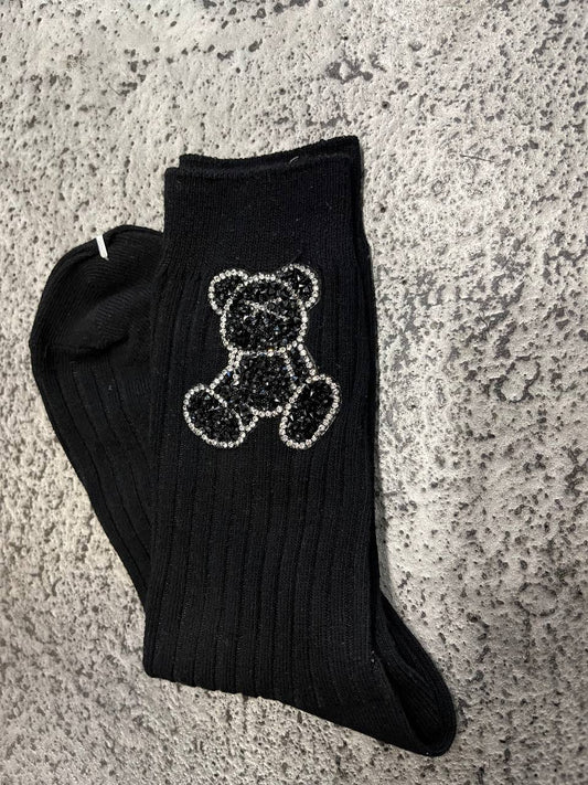 Calze in maglia a costine con ricamo e strass Avira