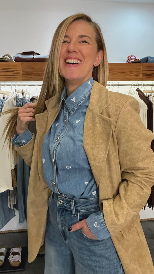 Blazer monopetto in tessuto effetto scamosciato Vera