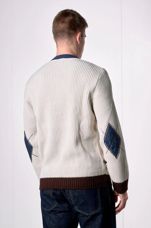 Maglione Girocollo Maglia Inglese tre colori con toppe scamosciate