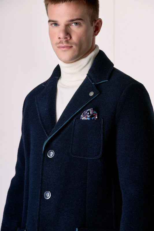 Cappotto in lana cotta accoppiata con Pochette in tessuto