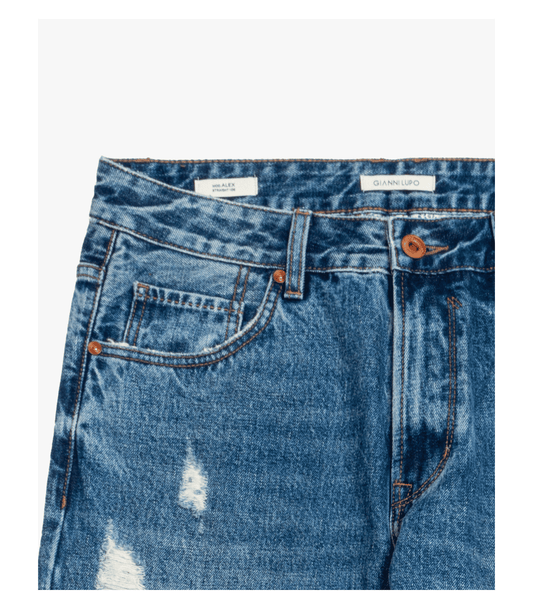 Jeans ALEX straight fit vintage wash con strappi