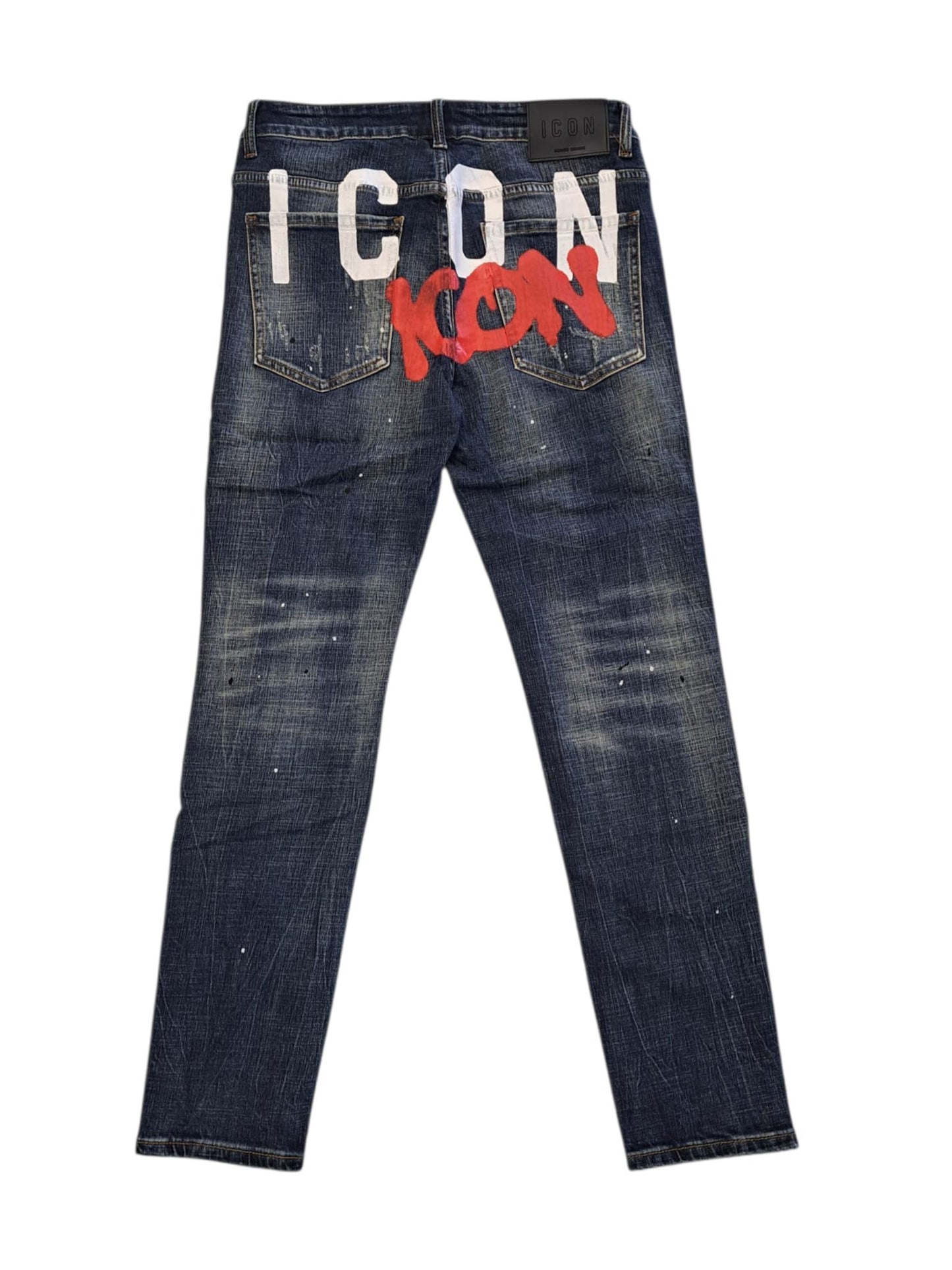 Jeans con logo spray posteriore e rotture