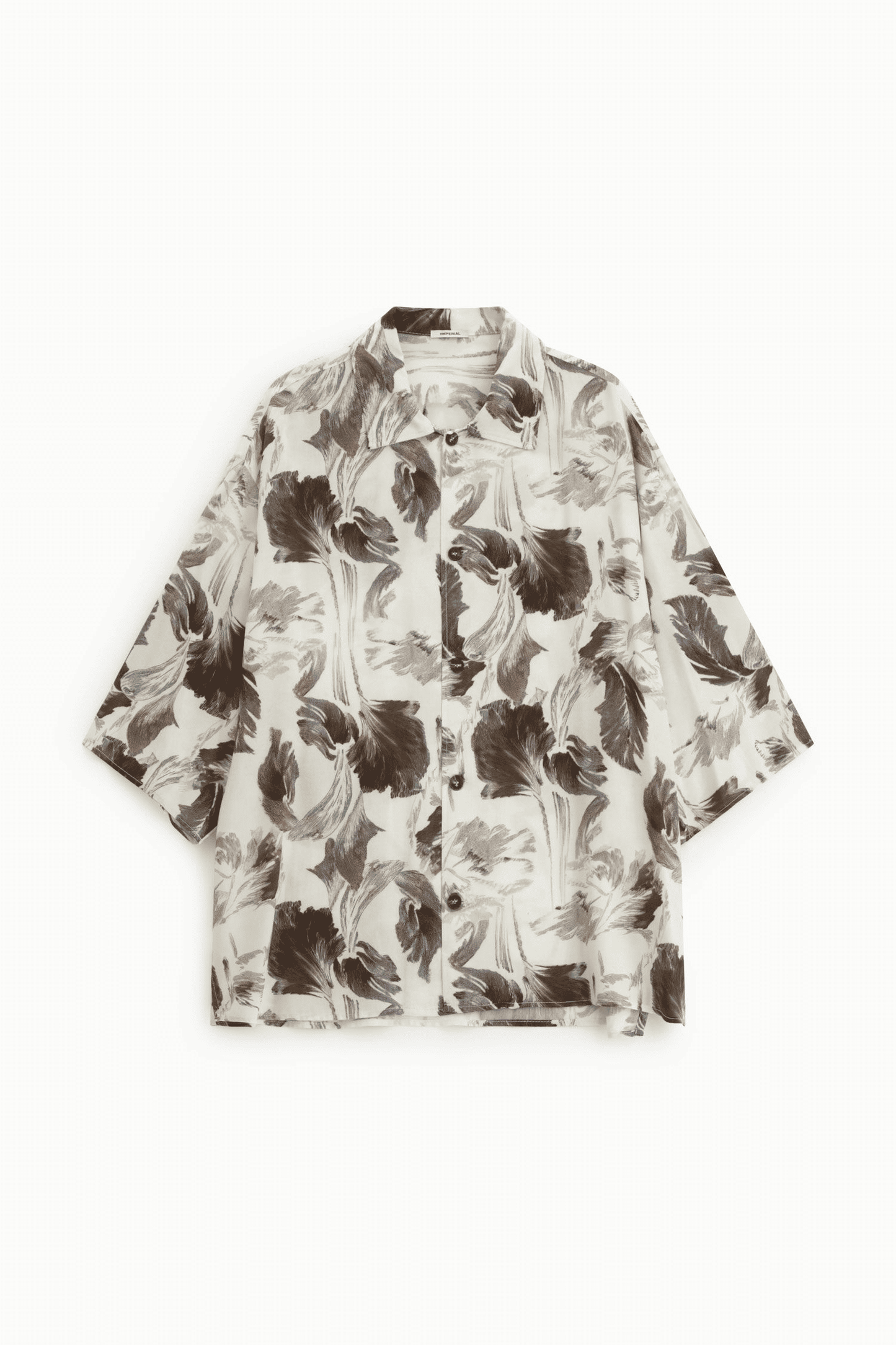 Camicia ampia fantasia stampa botanica collo classico