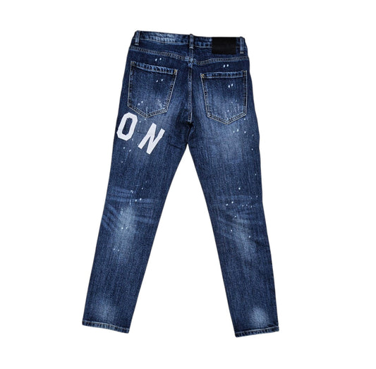 Jeans in denim di cotone stretch con stampa logo