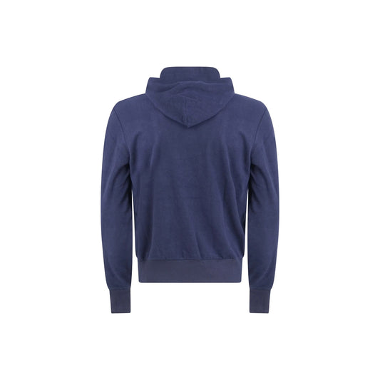 Felpa in pile con cappuccio e patch logo ricamato