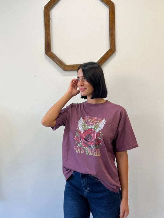 T-shirt oversize con stampa rosa Zinnia