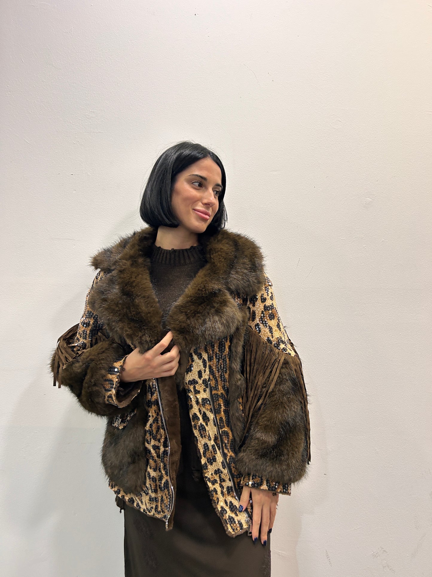 Giaccone fantasia e pelliccia Elvira