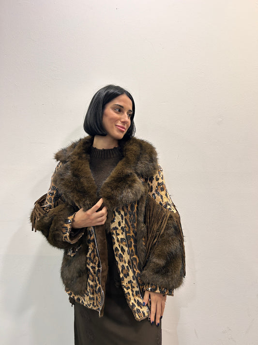 Giaccone fantasia e pelliccia Elvira