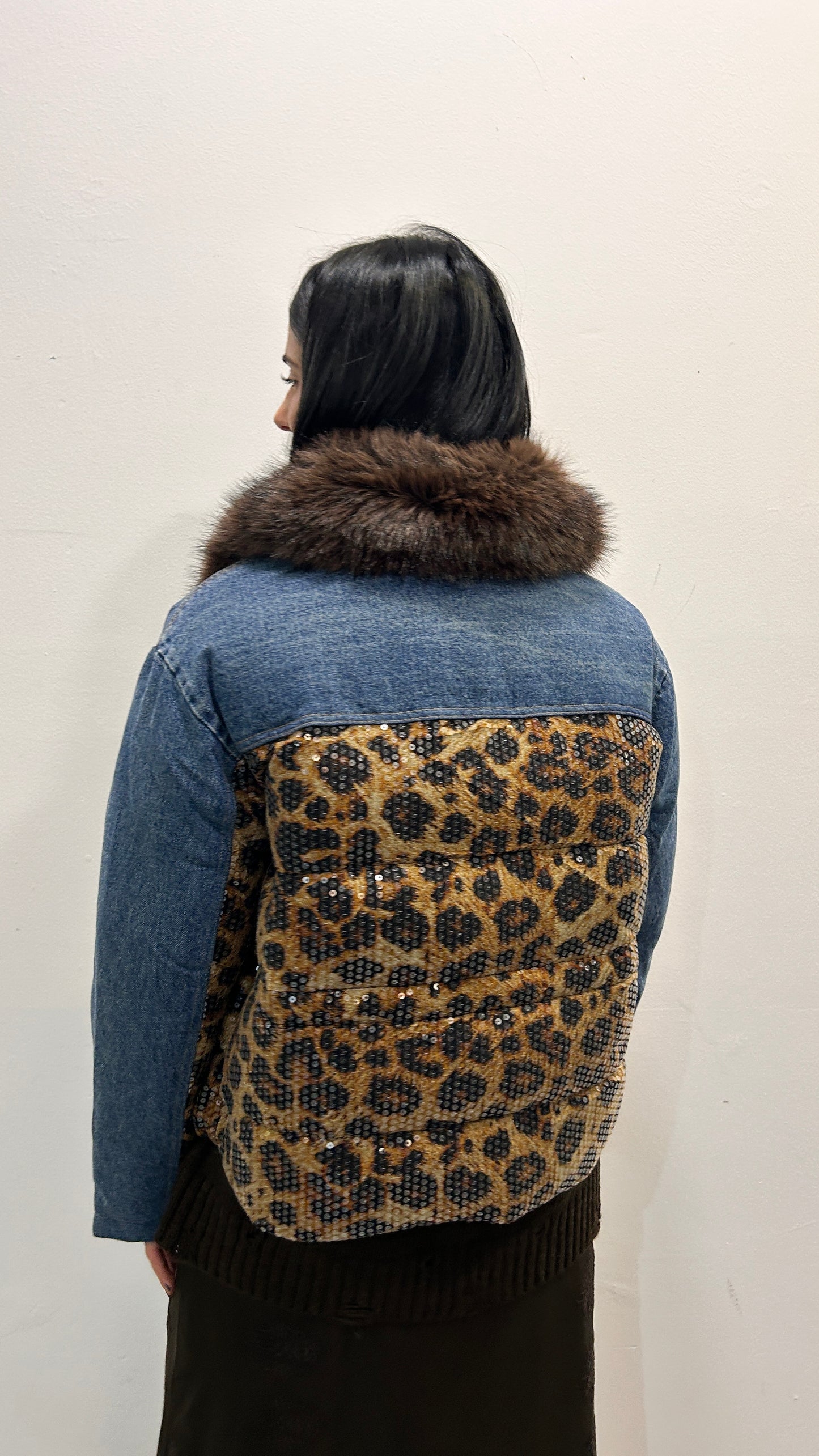 Giacca jeans con inserti animalier Caris