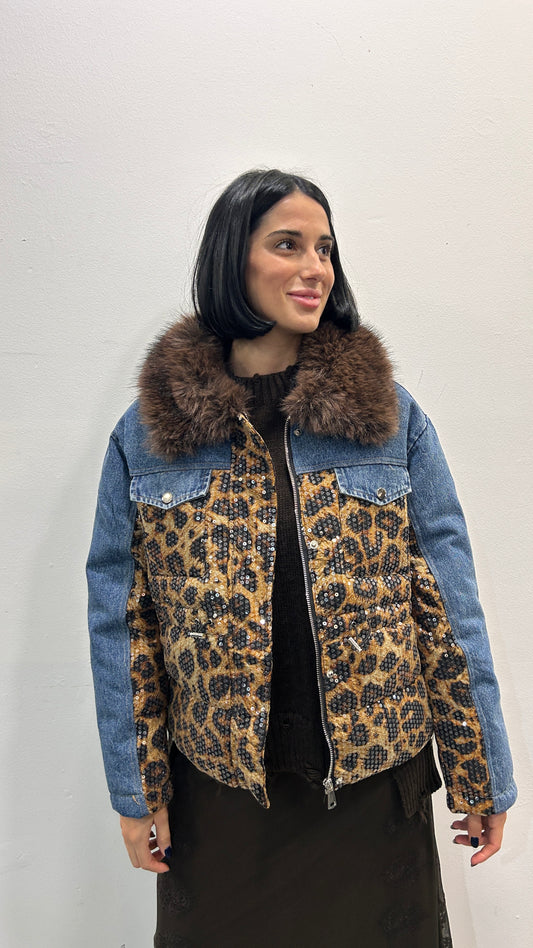 Giacca jeans con inserti animalier Caris