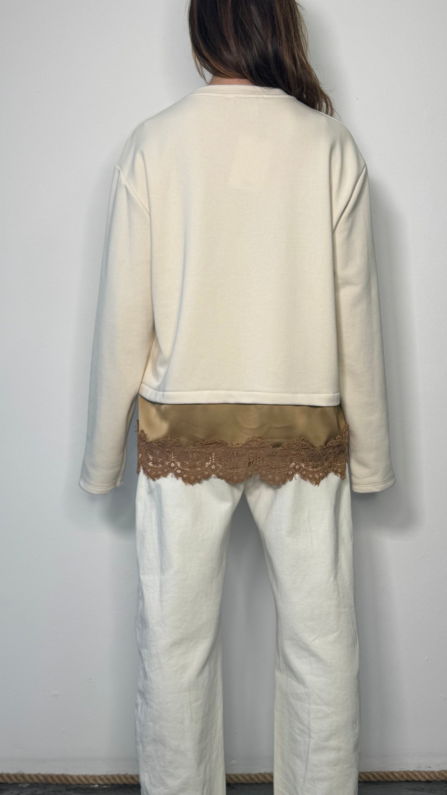 Felpa con stampa e bordo in pizzo Alma