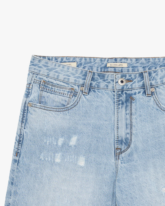 Bermuda di jeans regular con rotture