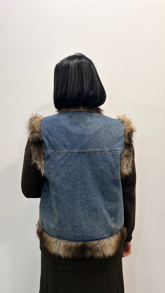 Gilet denim con finiture in pelliccia Taisia
