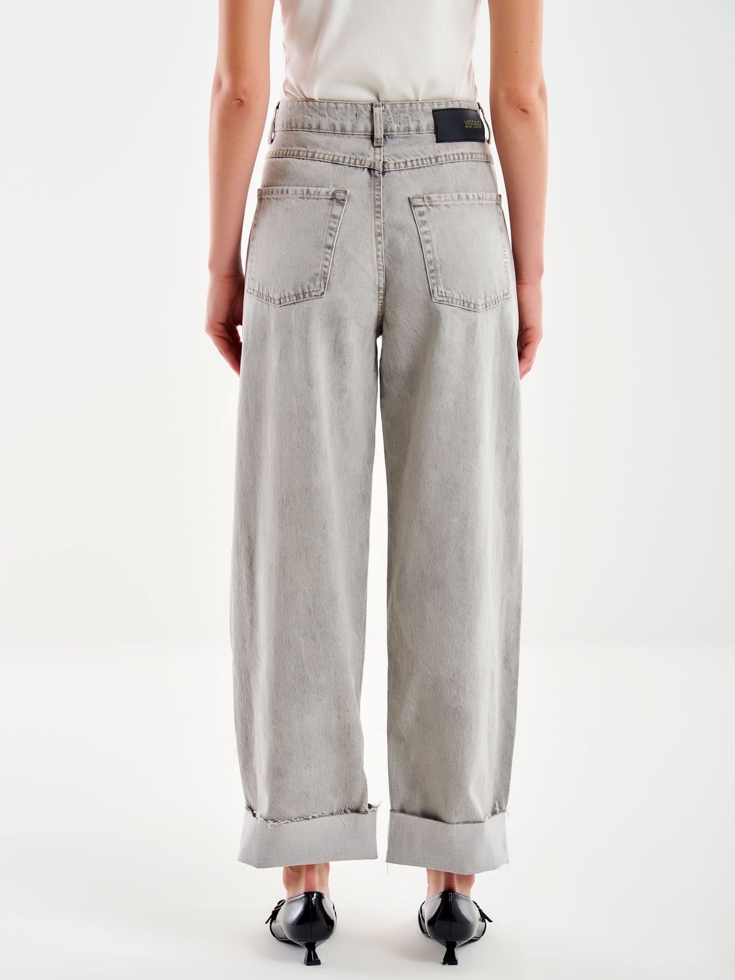 Jeans Grigio con Risvolto Alberta