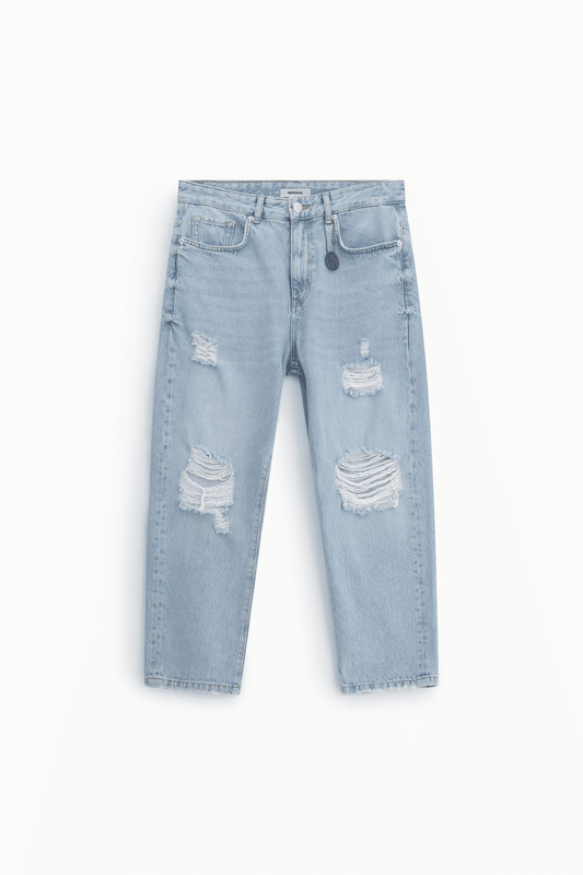 Jeans baggy-fit con strappi e lunghezza cropped