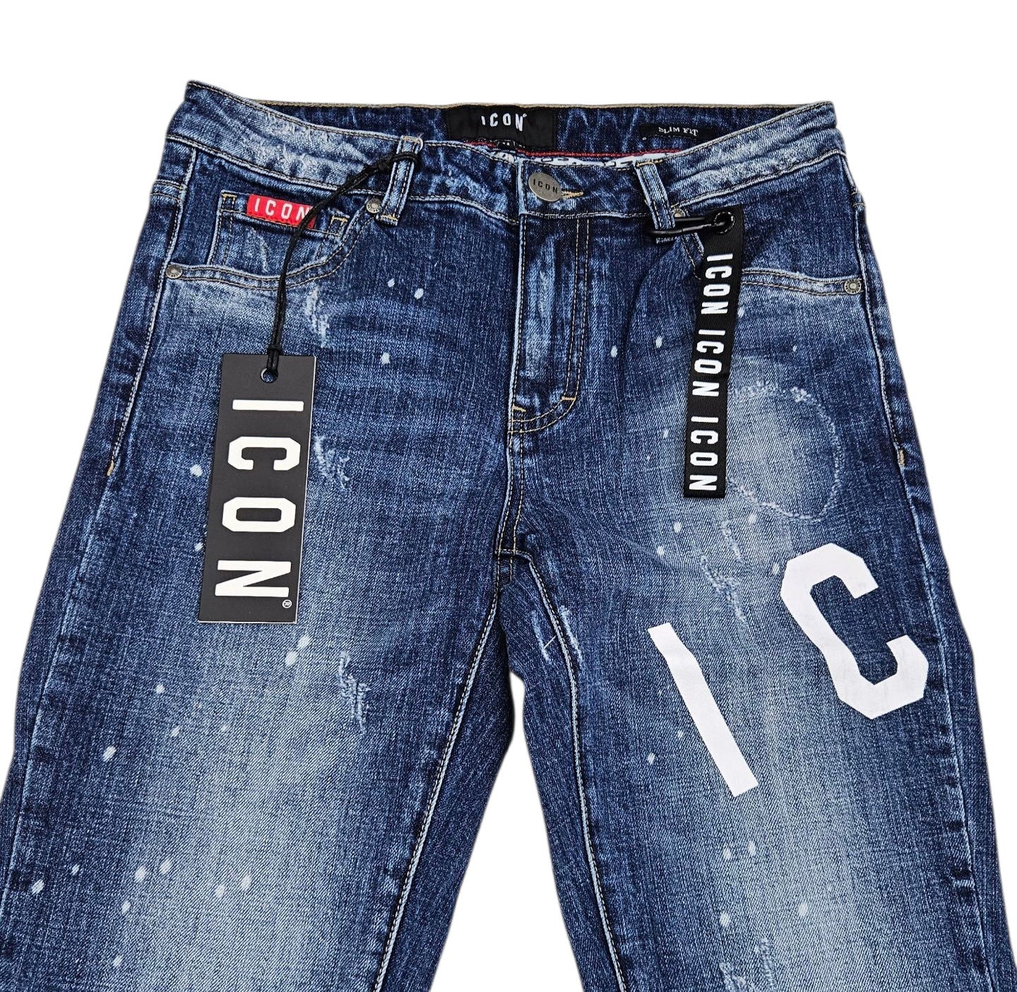 Jeans in denim di cotone stretch con stampa logo