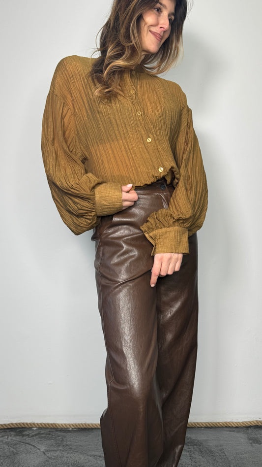 Camicia con collo alla coreana in plissé Isa