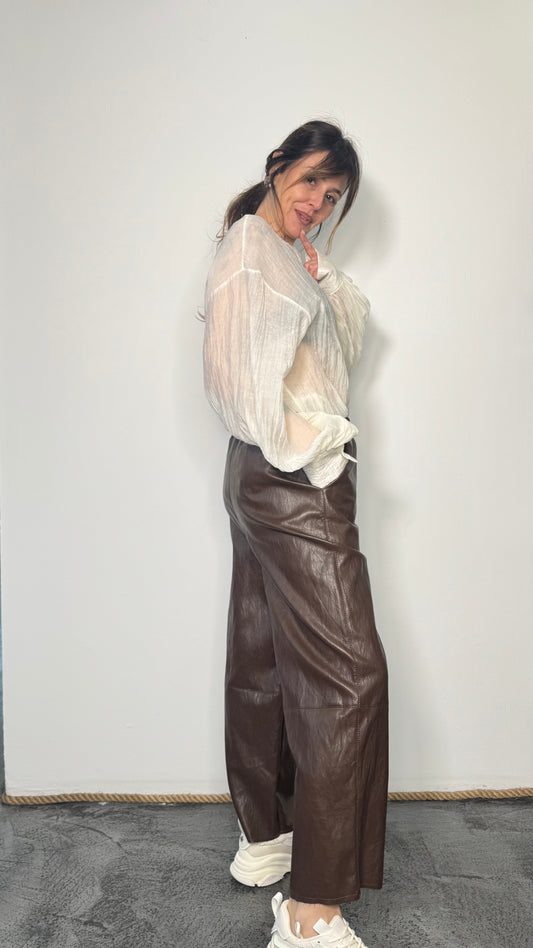 Camicia con collo alla coreana in plissé Isa