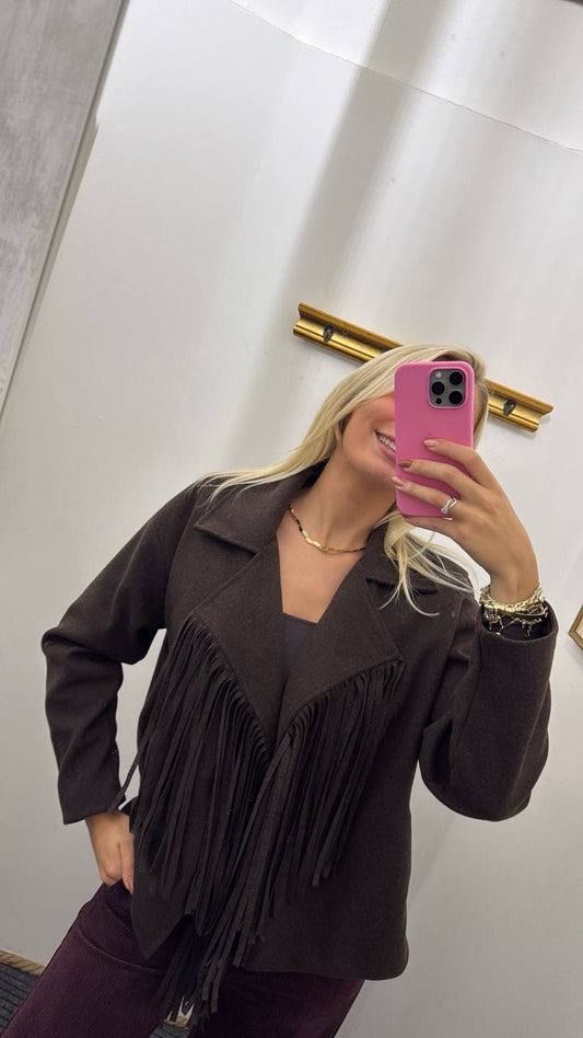 Giacca con frange e collo a revers Viola