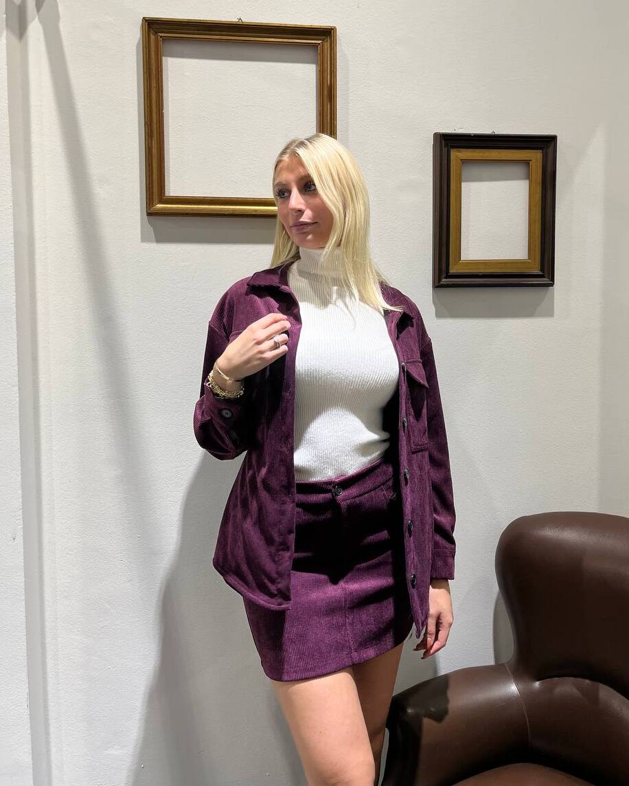 Camicia over in velluto a coste con tasche Letia