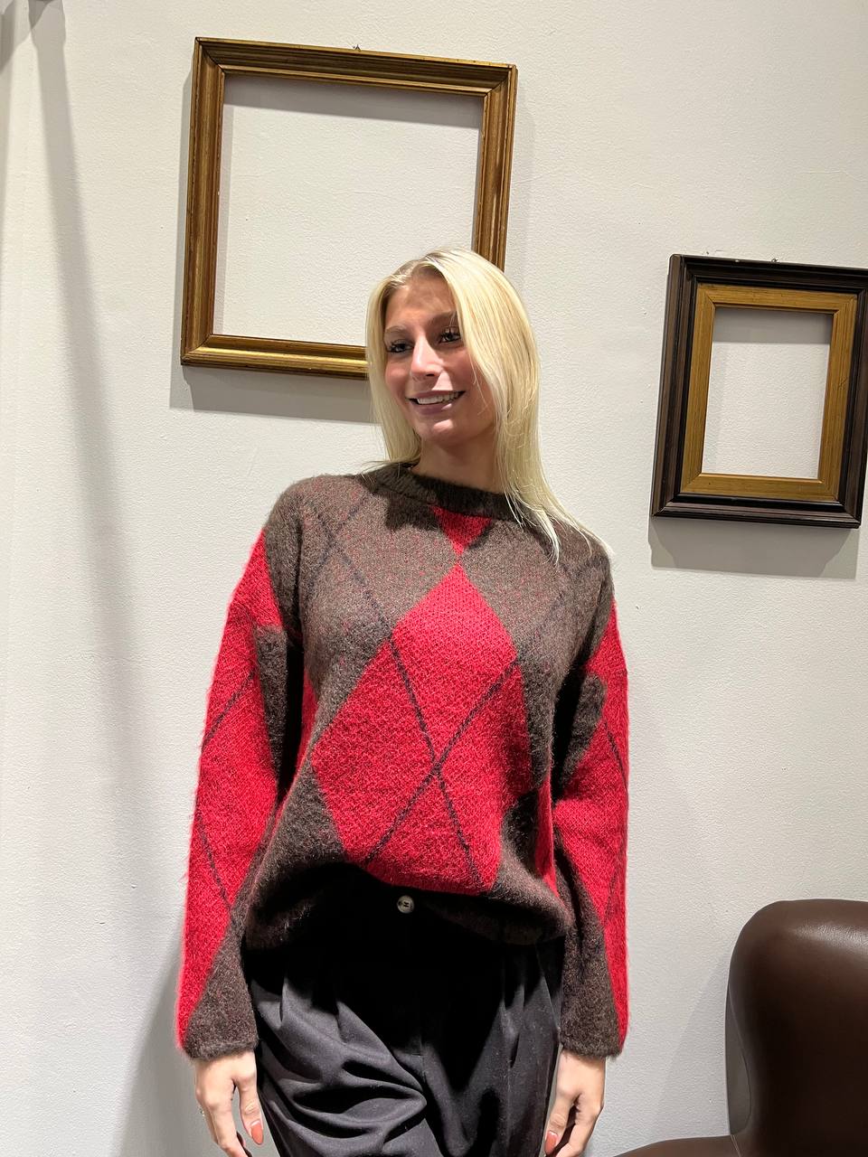 Pull in maglia con motivo rombi Celeste