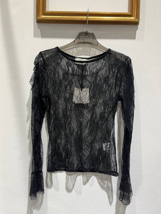 Blusa in pizzo con volant e trasparenze Armina