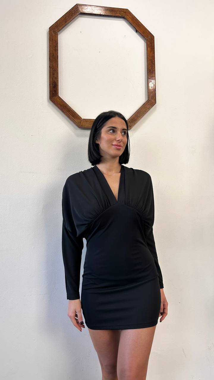 Abito corto scollo V arriccio Nerisa