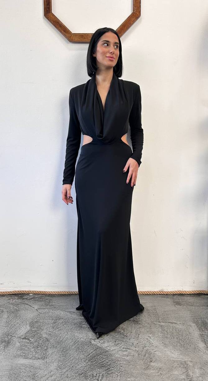 Vestito lungo con scollo anello e cut out Miriel