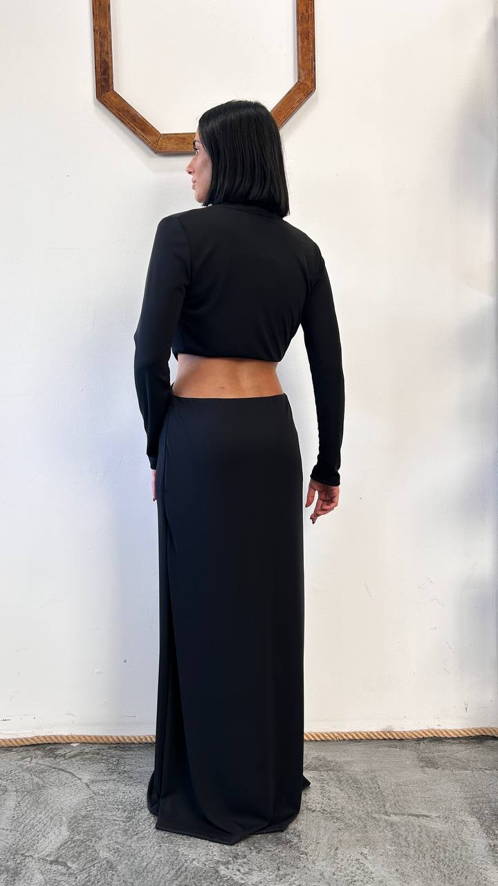 Vestito lungo con scollo anello e cut out Miriel