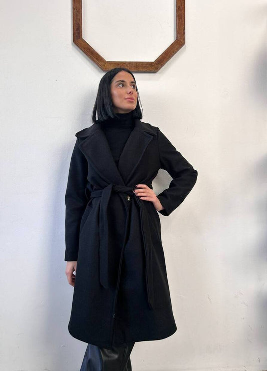 Cappotto lungo con revers ampi e cintura in vita Elina