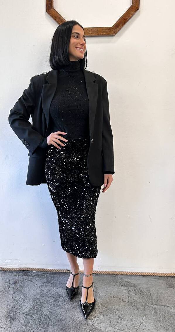 Blazer gessato over con decorazione floreale Loride