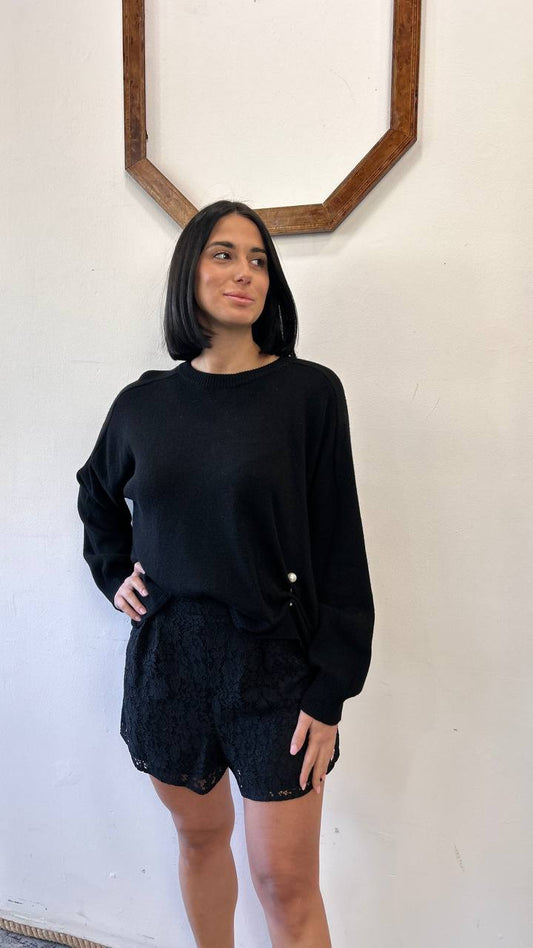 Pull girocollo spilla perla Ameline