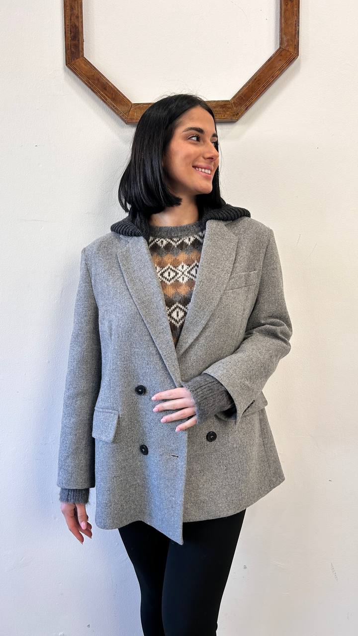 Giacca doppiopetto misto lana con cappuccio Lunia