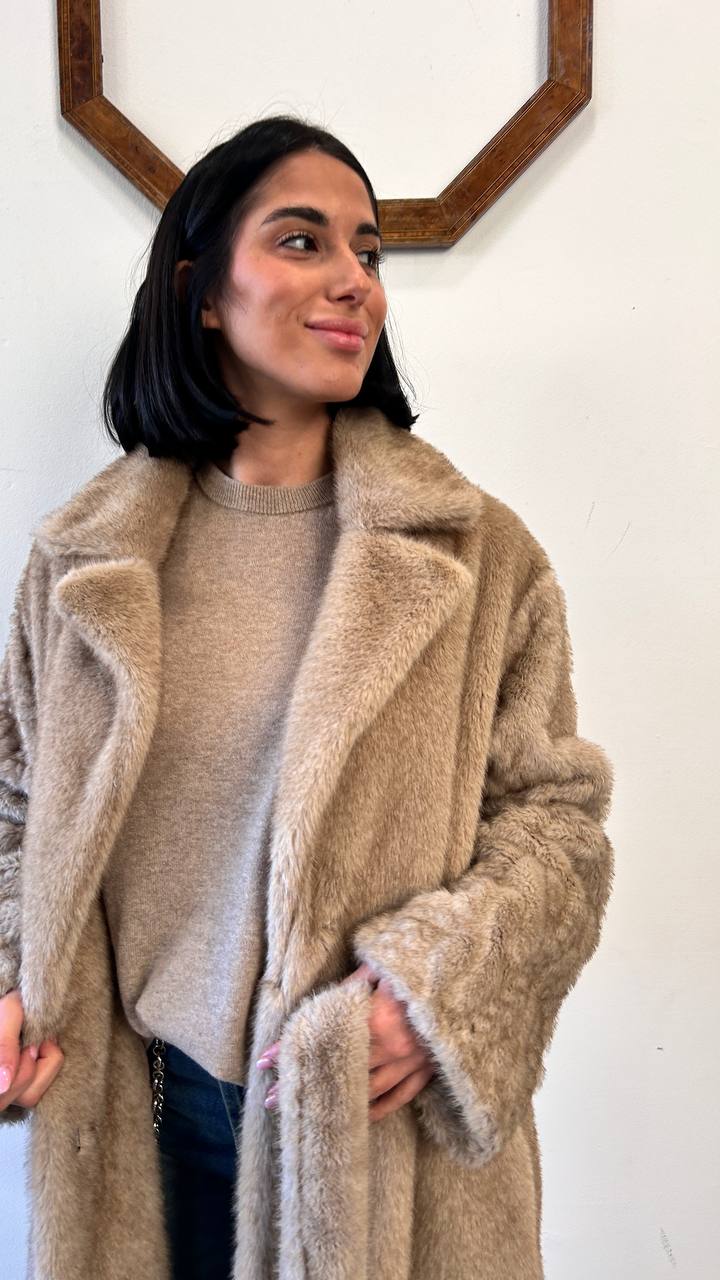 Ecopelliccia lunga con motivo trecce Norena