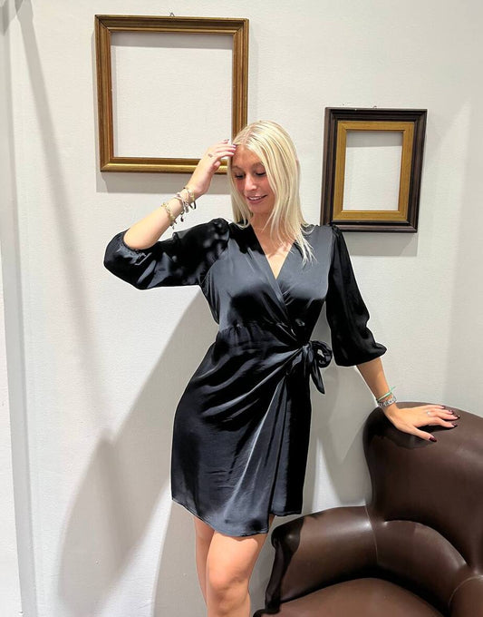 Abito satin con incrocio Elle