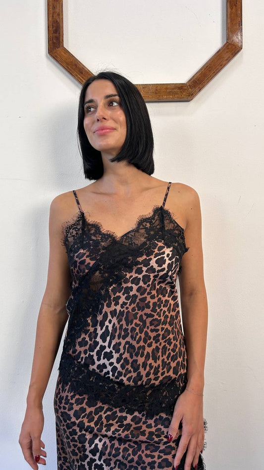 Top animalier simmetrico con pizzo Neve