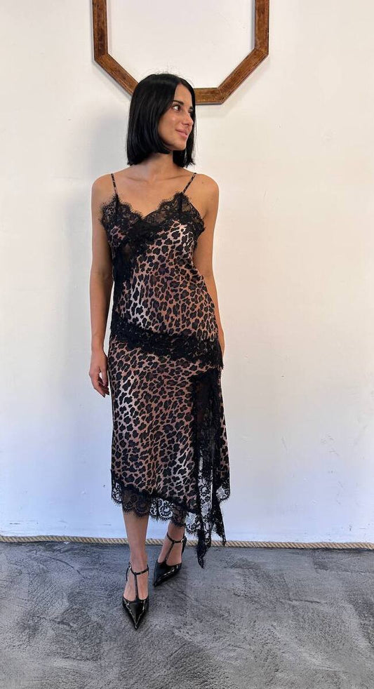 Longuette animalier asimmetrica con pizzo Neve