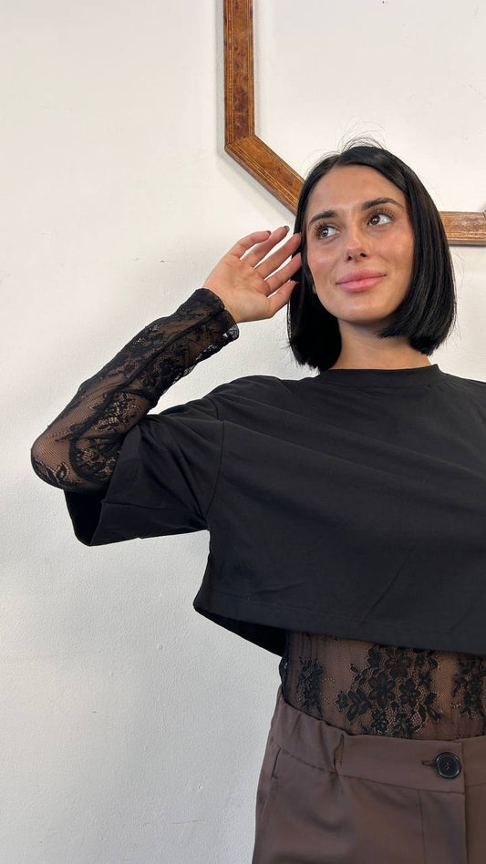 Body doppio tessuto con pizzo Essenza