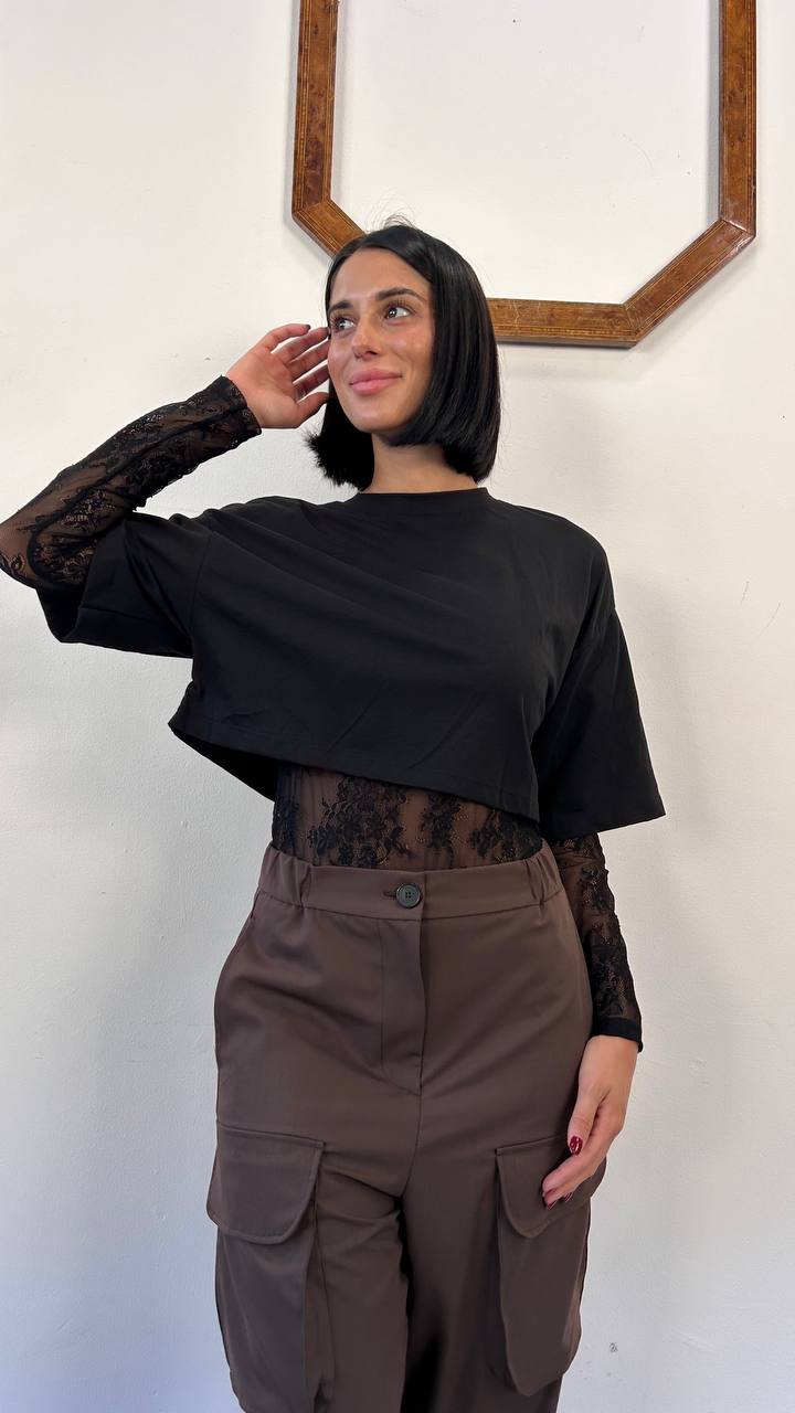 Body doppio tessuto con pizzo Essenza